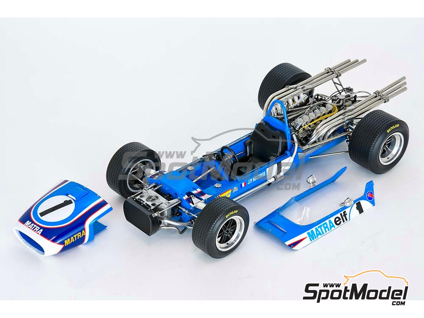 Matra MS11 Matra Sports Team sponsored by Elf - Monaco Formula 1 Grand Prix  1968. Car scale model kit in 1/12 scale manufactured by Model Factory Hiro